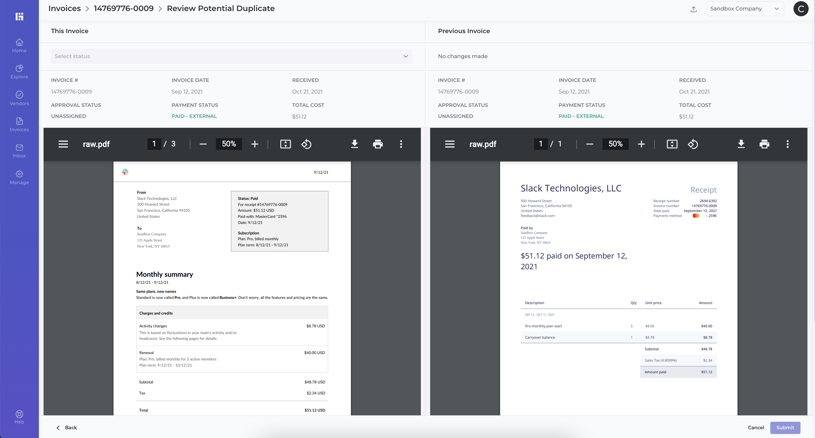 Duplicate Invoices